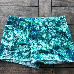 SO Green & Blue Ruffled Seem Jean Shorts Size 14